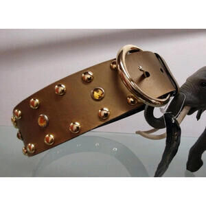 Leatherock Belt Studded Rhinestone Deadstock 1990s Rocker 32 M Bronze Gold